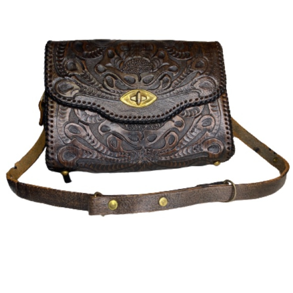 Vintage Hand Tooled Genuine Leather Pocketbook